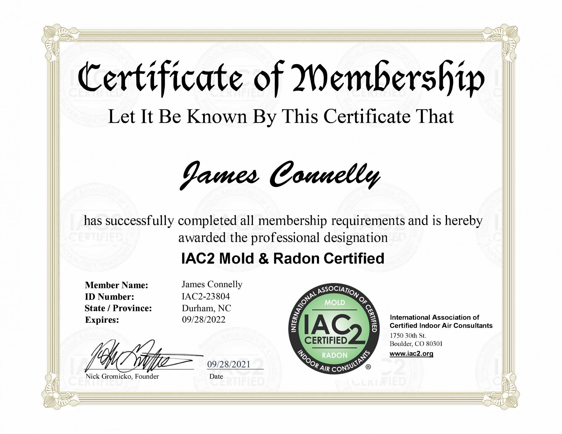 James-IAC2-Certificate-Mold-Radon